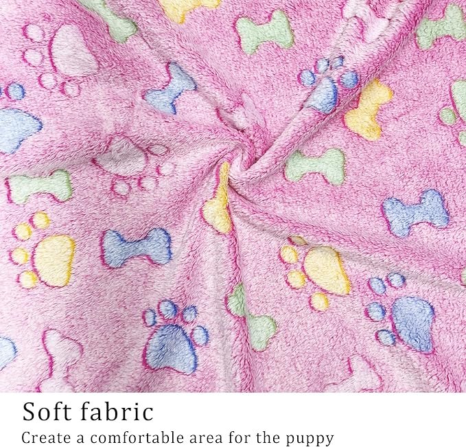 1 Pack 3 Blankets Super Soft Fluffy Premium Fleece Pet Blanket Flannel Paw Printed Throw for Dog Puppy Cat (Small 23x16'', Purple, Pink, Brown)