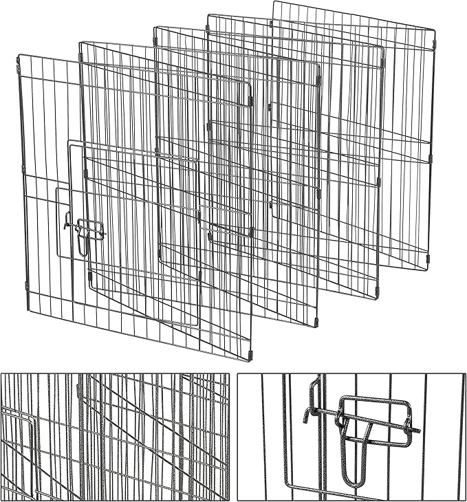 Yaheetech 24 inch 32 Panel Metal Black Heavy Duty Foldable Dog Pen - Outdoor Indoor with Door- Dog Exercise Pen Barrier Kennel Portable Cat Duck Chicken Puppy Fence