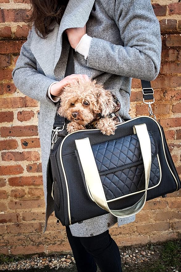 Pet Life ® 'Mystique' Fashion Designer Travel Soft-Folding Airline Apprived Pet Dog Carrier with Quilted Front Pocket