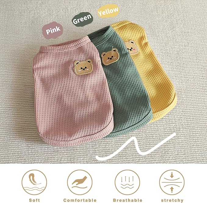 Waffle Knit Cat & Dog T Shirt for Small Dogs, Stretchable Puppy Shirt for Sphynx Cats & Small Breeds, Pet Clothes | Breathable Summer/Winter Apparel for Newborn(3PCS Medium)