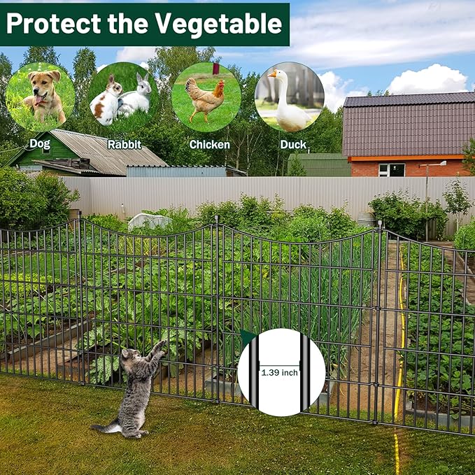 5 Panels Decorative Garden Fence with Gate, 48 in(H) X 13.13 ft(L) No Dig Dog Fence Animal Barrier Outdoor for Yard, Rustproof Metal Garden Edging and Borders, Temporary Fencing Stakes