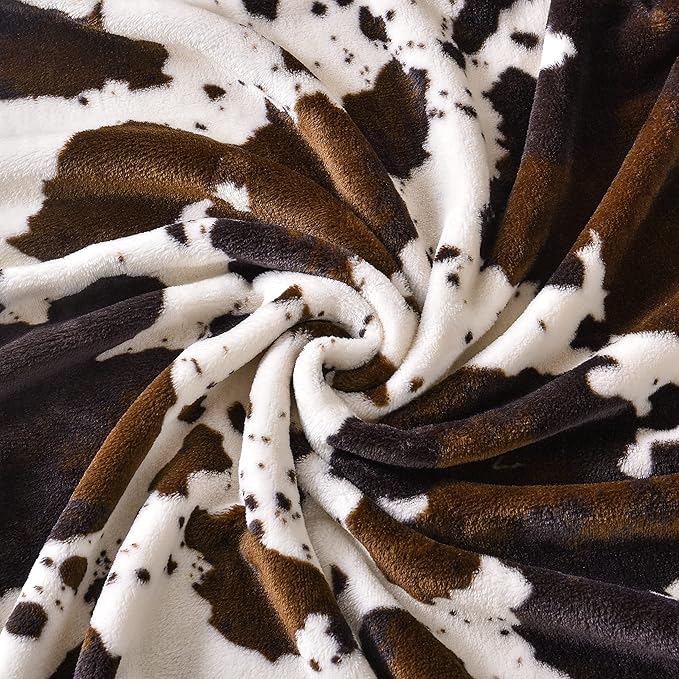 Bnuitland Brown Cow Print Throw Blanket with Storage Pouch, 300 GSM Double Sided Fuzzy Decor Lap Blanket for Bed/Sofa/Couch, Super Soft Cozy Flannel Throw Gift for Adults and Kids, 50×60 inch