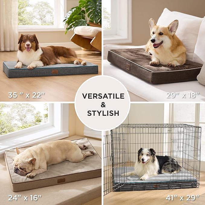 Bedsure Memory Foam Dog Beds Large Sized Dog - Orthopedic Pet Beds for Crate with Removable Washable Cover and Nonskid Bottom, Plush Flannel Fleece Top Pet Mat, Khaki