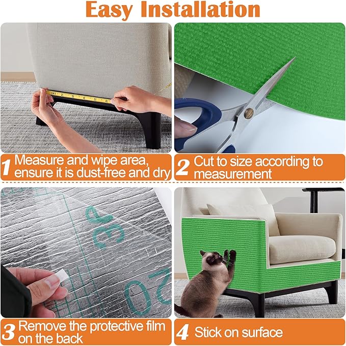 Cat Scratch Furniture Protector - 40" x 15.8" Trimmable Self-Adhesive Cats Claws Scratch Pads, DIY Cat Climbing Couch Protector for Scratch Post Cat Tree Replacement Indoor (Green)