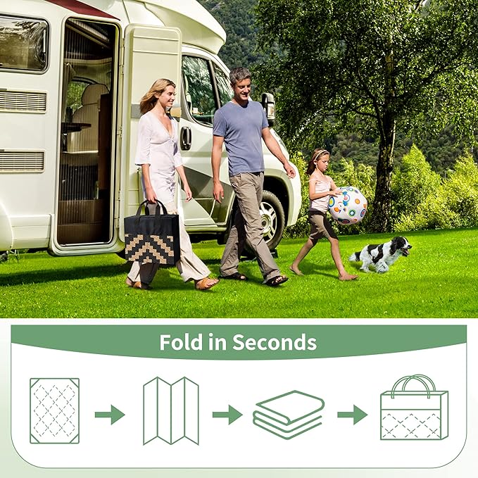 GENIMO 8' Round Outdoor Rug for Patios Clearance, Reversible Plastic Straw Rugs, RV Camping Mat for Camper, Balcony, Backyard, Picnic, Deck, Black & Brown