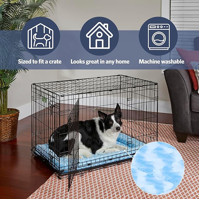 MidWest Homes for Pets QuietTime Fashion XXS Dog Bed – Blue Faux Fur Bolster, Ultra-Soft and Machine Washable, Fits 18-Inch Crates and Carriers, for Small Dogs and Cats