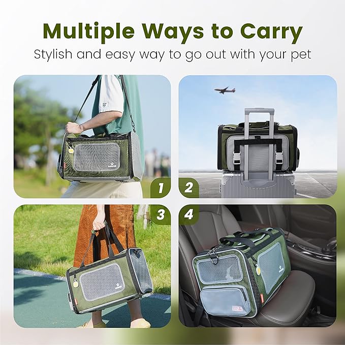 Pawaii Pet Carrier, TSA Airline Approved Cat Carrier, Soft Sided Collapsible Pet Travel Carrier, Foldable, Protable, Travel Friendly Pet Travel Carrier for Cats and Puppy