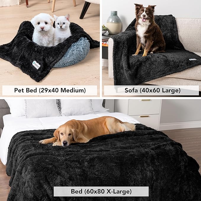 PetAmi Dog Blanket for Large Dogs, Black Fluffy Soft Sherpa Fleece for Puppies, Kittens, Calming Pet Throw for Bed, Washable Sofa Couch Cover, X-Large 60x80