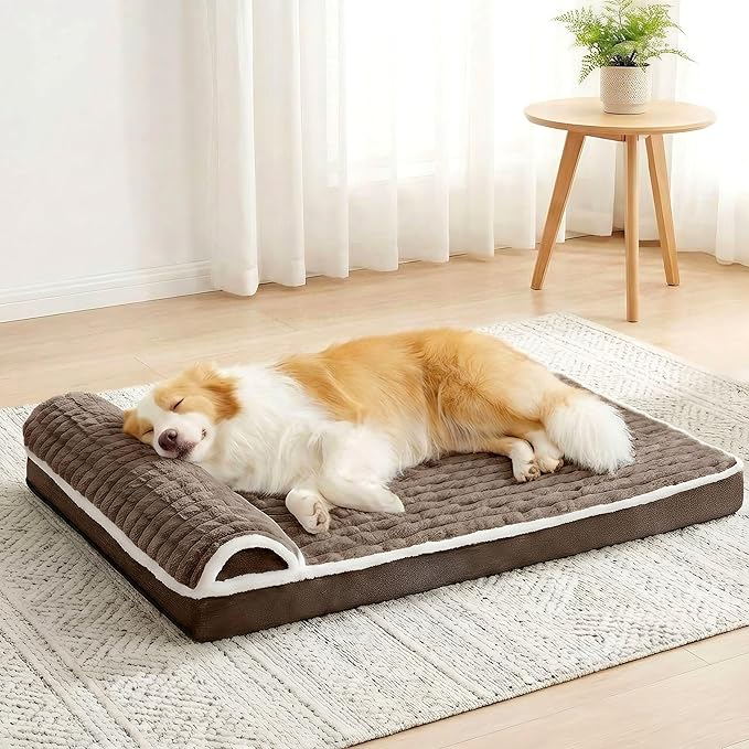 Orthopedic Jumbo Dog Bed Large Sized Dog with Pillow 56''X40'' Waterproof Soft Comfortable Egg Crate Foam Pet Crate Beds Mat with Removable Washable Cover and Non-Slip Bottom, Taupe