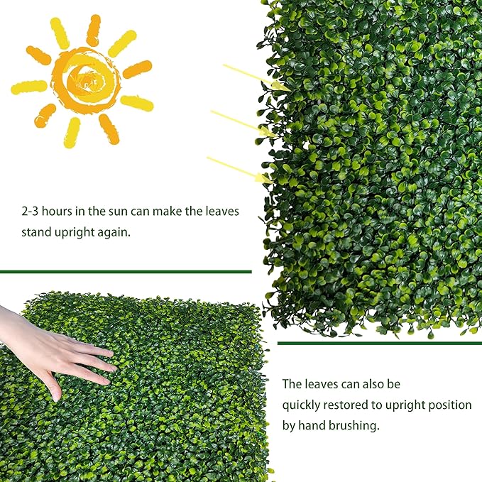 Artificial Boxwood Roll: 40x120 in (33.5 sqft) UV-Anti Faux Ivy Boxwood Hedge Leaf Grass Wall for Patio Balcony Privacy, Garden, Backyard Greenery Wall Backdrop and Fence Decor