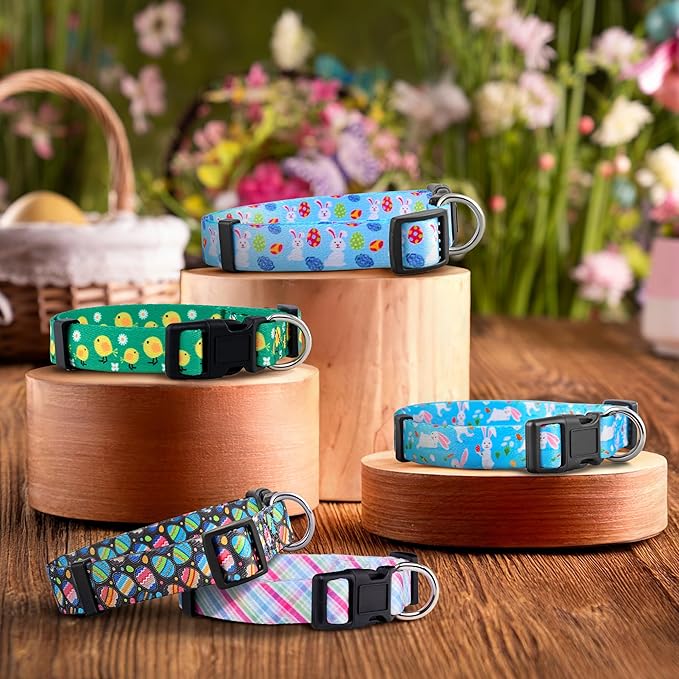 Native Pup Easter Dog Collar, Cute Spring Gift for Puppies, Pink Pastel, Eggs, Chicks, Bunny Adjustable for Small, Medium, Large Breeds (Eggs, Medium)