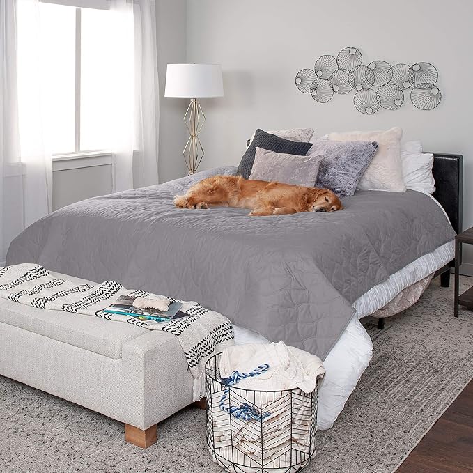 Furhaven Waterproof & Non-Slip Queen Size Mattress Cover Protector for Dogs & Cats, Washable, For Beds, Couches, & Car Seats - Quilted Twill Blanket Mattress Cover - Gray, Large/Queen Size