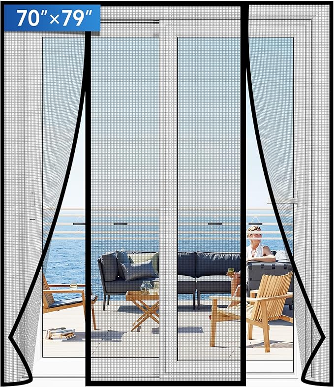 Magnetic Screen Door Upgraded PET Mesh Stronger Than Fiberglass and Polyester,Hands Free,Keeps Bugs Out,Pet & Kid Friendly,Suitable for Sliding Door,Large Patio Door and French Door-70''x79''