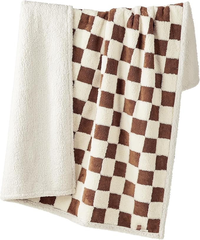 LE SURE Waterproof Dog Blanket for Medium Dogs - Washable Double Sided Dog Blankets with Warm Jacquard Shag and Soft Sherpa Fleece, Pet Cat Blanket for Couch Protection, 3D Textured Checks, Brown