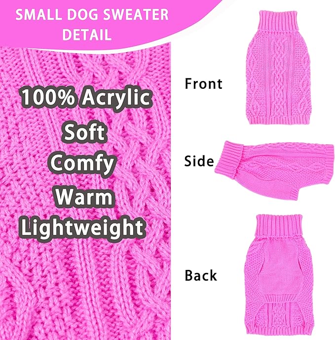 Dog Sweaters for Small Dogs Winter Dog Clothes Turtleneck Knit Puppy Sweater Warm Chihuahua Clothes Cat Sweater Frenchie Doggy Pullover Outfit with Twisted Design(Pink, X-Small)