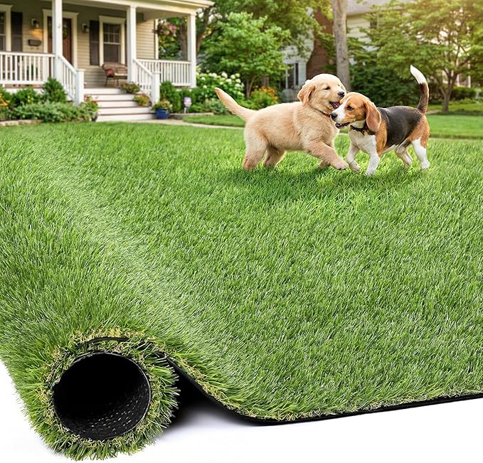 Artificial Grass Rug Indoor Outdoor, 7.7 x 8.7FT Faux Grass Turf with Drainage Holes, Realistic Artificial Lawn Rug Dog Pets Mat, Turf Carpet for Garden Lawn Landscape Balcony Patio Backyard Decor