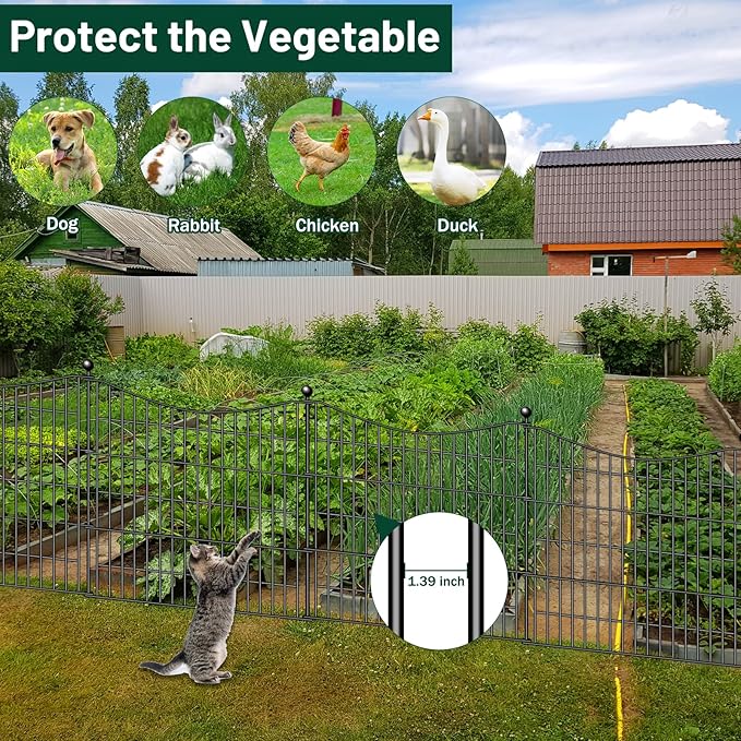 15 Panels Decorative Garden Fence with Gate, 32 in(H) X 35.4 ft(L) No Dig Dog Fence Animal Barrier Outdoor for Yard, Rustproof Metal Garden Edging and Borders, Temporary Fencing Stakes