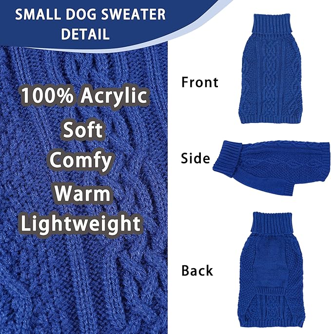 Dog Sweaters for Small Dogs Cute Knitted Chihuahua Clothes Warm Dog Clothes Winter Turtleneck Puppy Sweater XS Doggy Pullover Coat Sleeveless Cat Sweater(Navy Blue, X-Small)