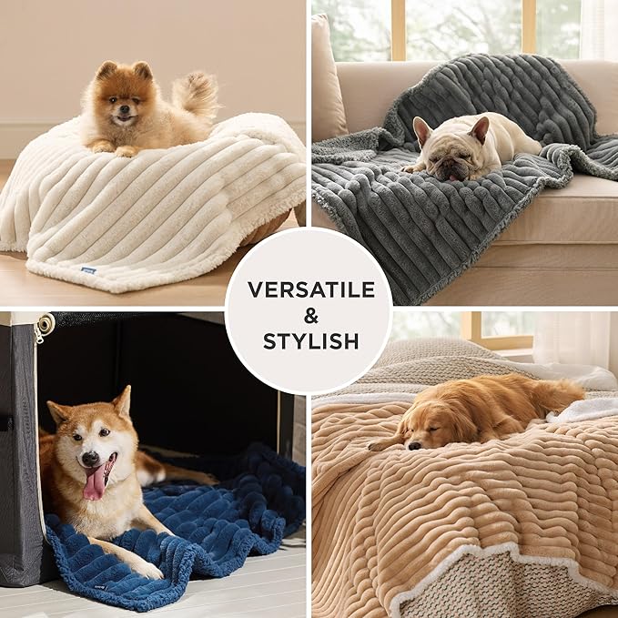 Bedsure ComfyFleece™ Waterproof Dog Blankets for Large Dogs - Soft Pet Cat Blanket Corduroy Fleece for Bed Protector Washable, Cozy Calming Reversible Furniture Protection,60"x80", Navy Blue