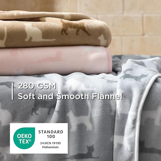 Bedsure 1 Pack 3 Pet Blankets, Super Soft Fluffy Premium Fleece Flannel Portable Throw Dog Blankets for Small Dogs, Printed Cat Puppy Blanket Pink/Grey/Brown Small(23x16 inch)