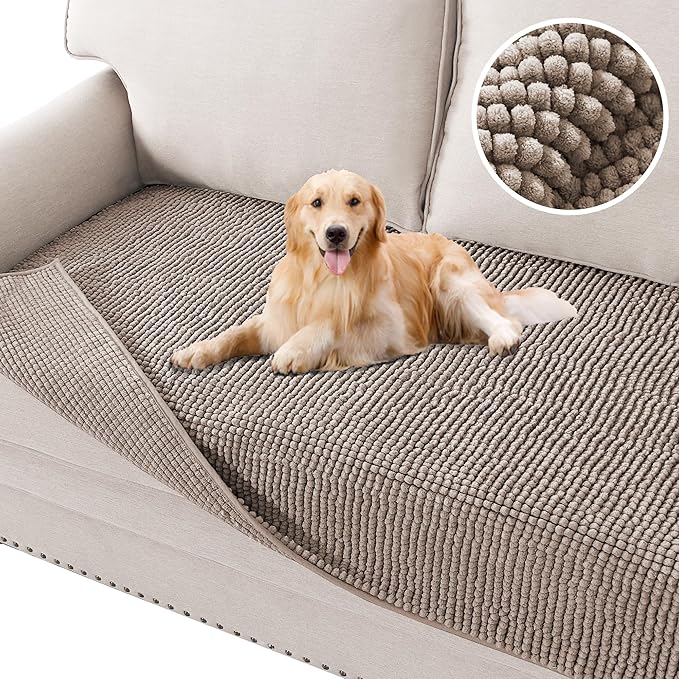 H.VERSAILTEX Plush Chenille Dog Bed Cover Thick Soft Sofa Cover for 3 Cushion Couch Anti Slip Couch Cover Furniture Protector for Dog, Pet, Cat (35" x 82", Cuban Sand)