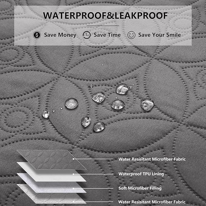 Waterproof Dog Blanket, 68x82 inches Pet Couch Covers for Sofa, Bed Furniture Protector from Dogs Washable and Reversible-Lightgrey+Darkgrey