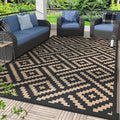 GENIMO Outdoor Rugs 8x10 Waterproof, Reversible Mats, Area Plastic Straw Rug, Outside Carpet, Geometric Rv Mat for Patio Camping Rv Picnic Backyard Deck Balcony Porch Beach Trailer (Black & Brown)