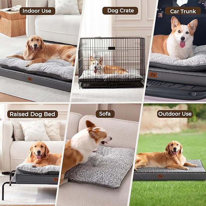2-Pack Waterproof Dog Bed Large Size Dogs, Plush Cushion & Orthopedic Egg-Crate Foam Mattress for Senior Dogs, Washable Dog Crate Bed with Removable Cover, Dark Grey