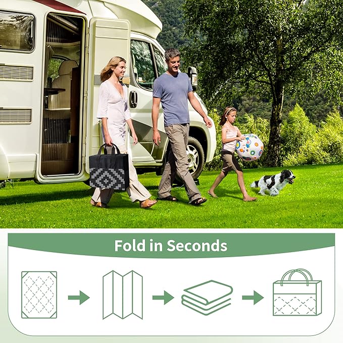 GENIMO Outdoor Rugs 3x5 Waterproof, Reversible Mats, Outdoor Area Rug, Plastic Outside Carpet, Eeometric Rv Mat for Patio Camping Rv Picnic Backyard Deck Balcony Porch Beach Trailer (Black & Grey)