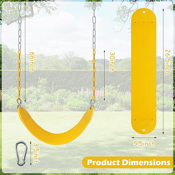 Sunnyglade 8PCS Swings Seats Heavy Duty with 66" Chain, Playground Swing Set Accessories Replacement with Snap Hooks, Support 250lb (8, Yellow)