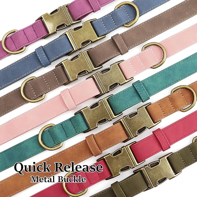 Didog Soft PU Leather Dog Collar, Stylish Quick Released Dog Collars for Large Dogs, Easy Clean Adjustable Pet Collar for Daily Walking, Green, XL Fit 17-27" Neck