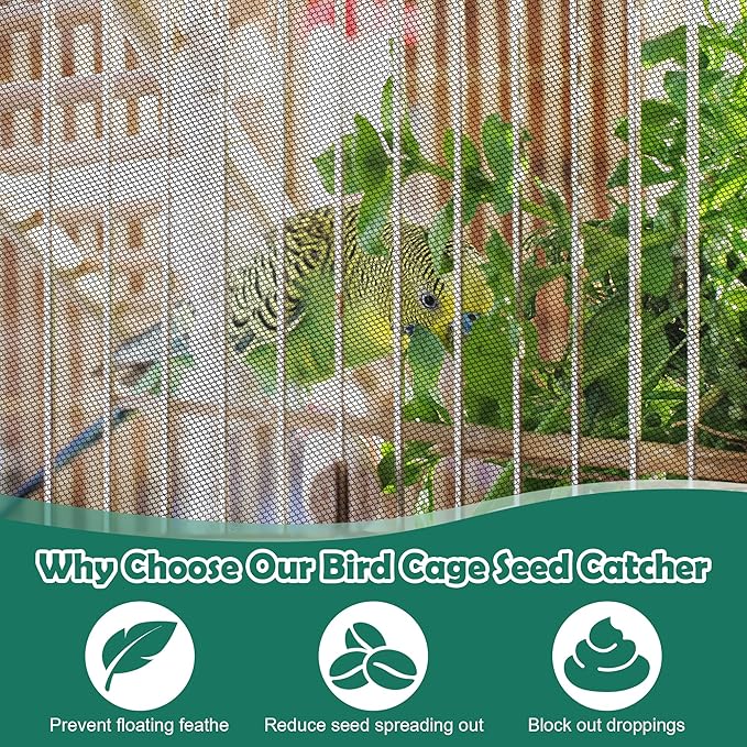 2 Pack Bird Cage Seed Catcher Guard, Bird Cage Cover,Heavy Duty Adjustable Nylon Mesh Netting Seed Catche for Parrot Parakeet Macaw African(L-94.4’’*14.9’’)
