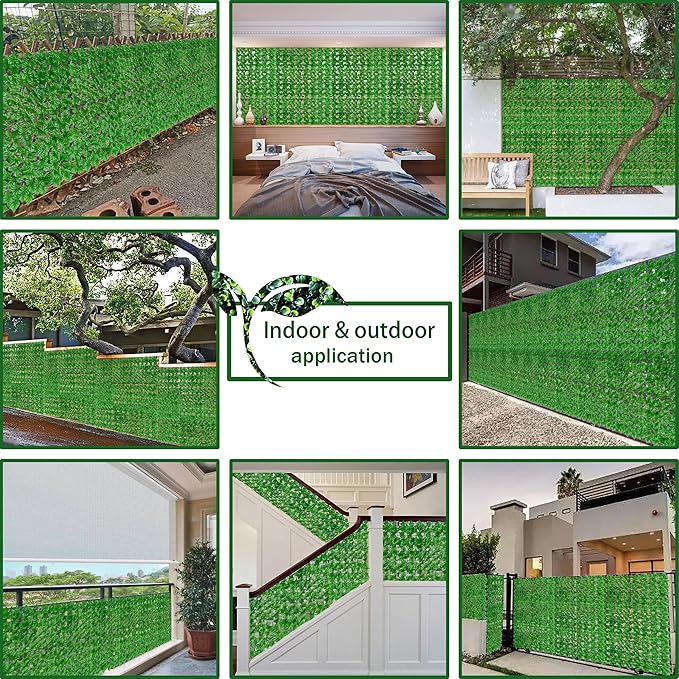 Artificial Ivy Privacy Fence Wall Screen: 72 X144 in UV-Anti Faux Greenery Backdrop Ivy Vine Leaf Hedges Fence Panels for Patio, Balcony, Garden, Backyard Indoor Outdoor Light Green Decor