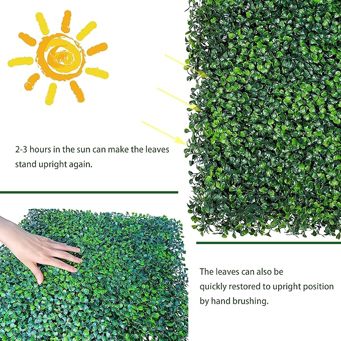 Artificial Boxwood Roll: 60 X 120 in (50 sqft) UV-Anti Faux Ivy Boxwood Hedge Leaf Grass Wall for Patio Balcony Privacy, Garden, Backyard Greenery Wall Backdrop and Fence Decor