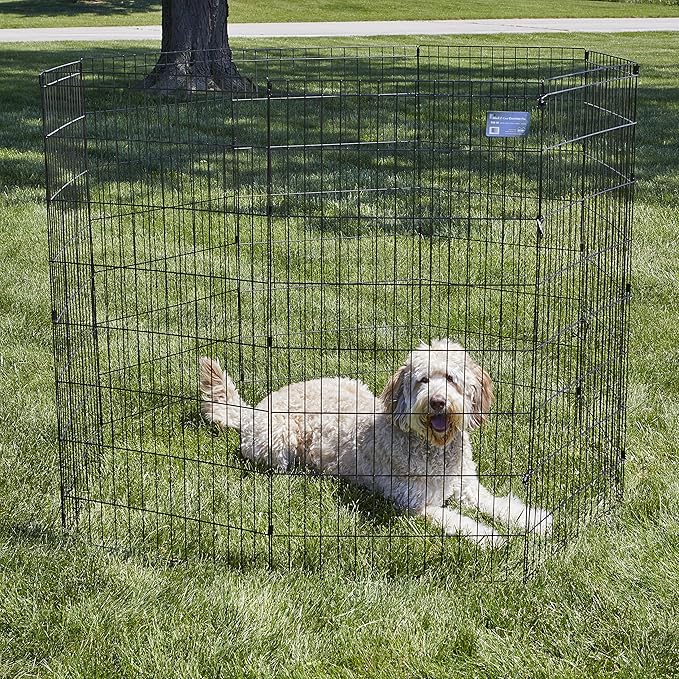 MidWest Homes for Pets Folding Metal Dog Exercise Pen, Indoor/Outdoor Playpen with No Door, Provides 16 Sq Feet of Play Space, 48-Inches Tall, Black E-Coated